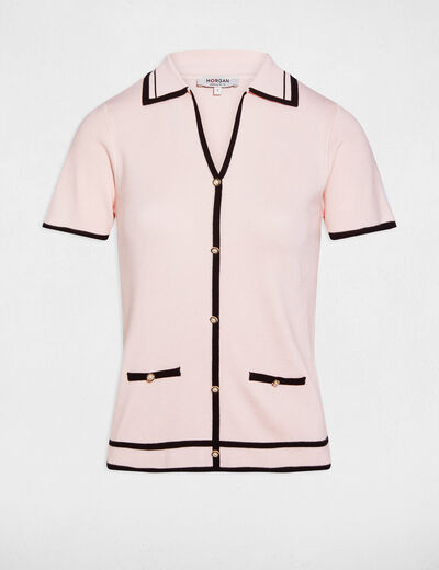 Pull ajust&eacute; ray&eacute; rose clair femme