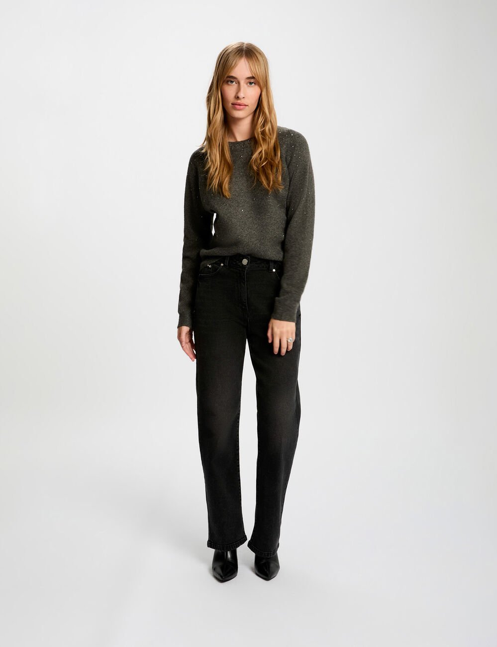 Getailleerde trui met strass donkergrijs vrouw