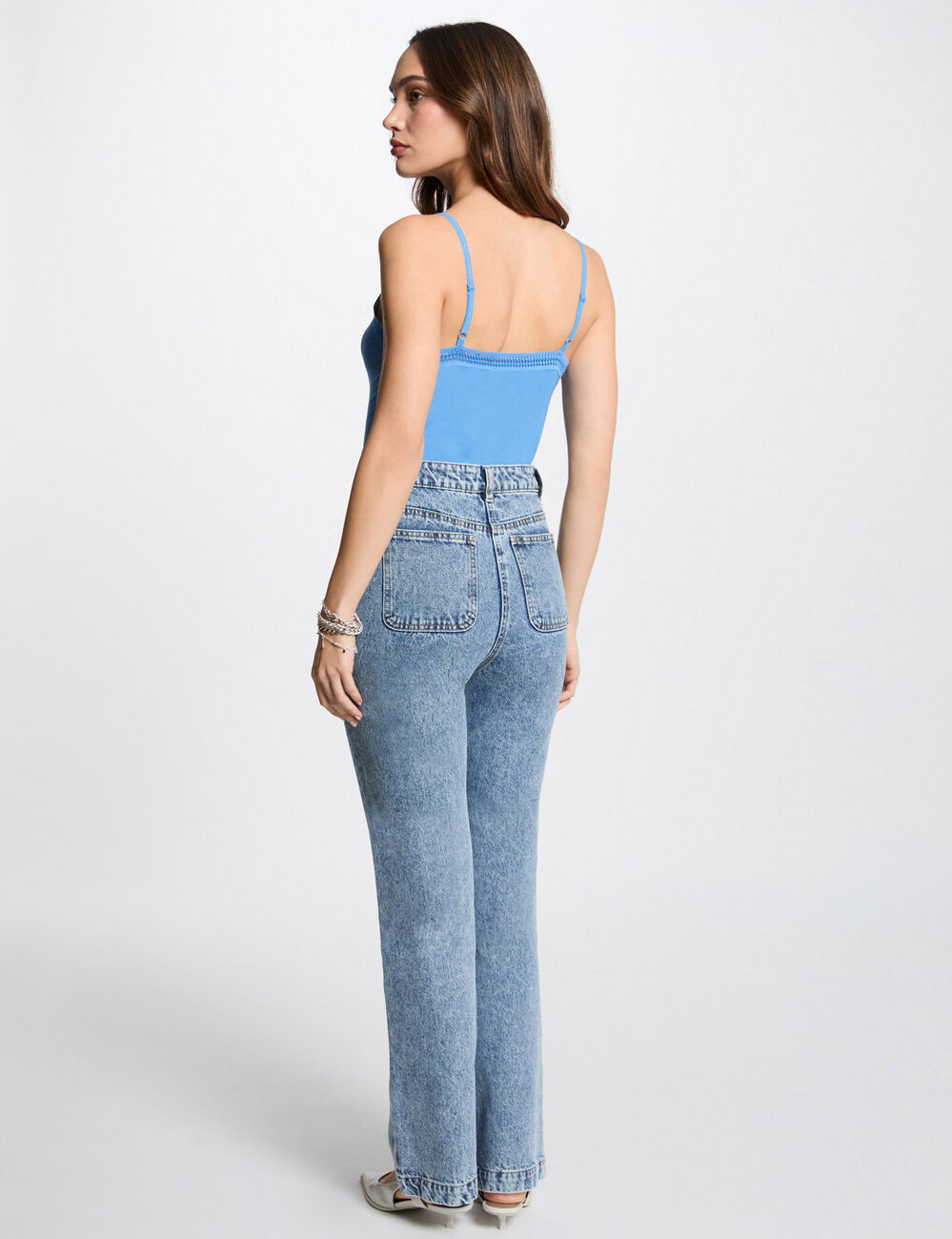 Tanktop met dunne bandjes kant bleu vrouw