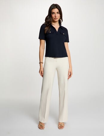 Pantalon droit &agrave; pinces creme femme