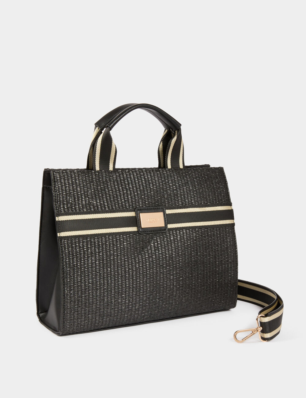 Sac cabas tress&eacute; noir femme