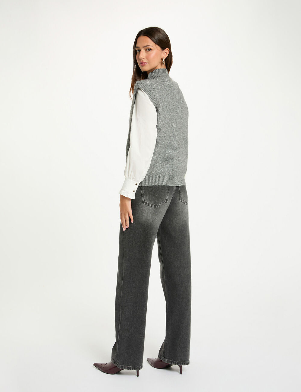 Pull sans manches gris foncé femme