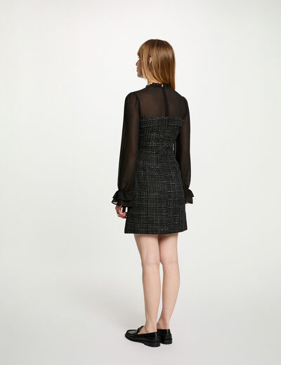 Robe tweed manches longues noir femme