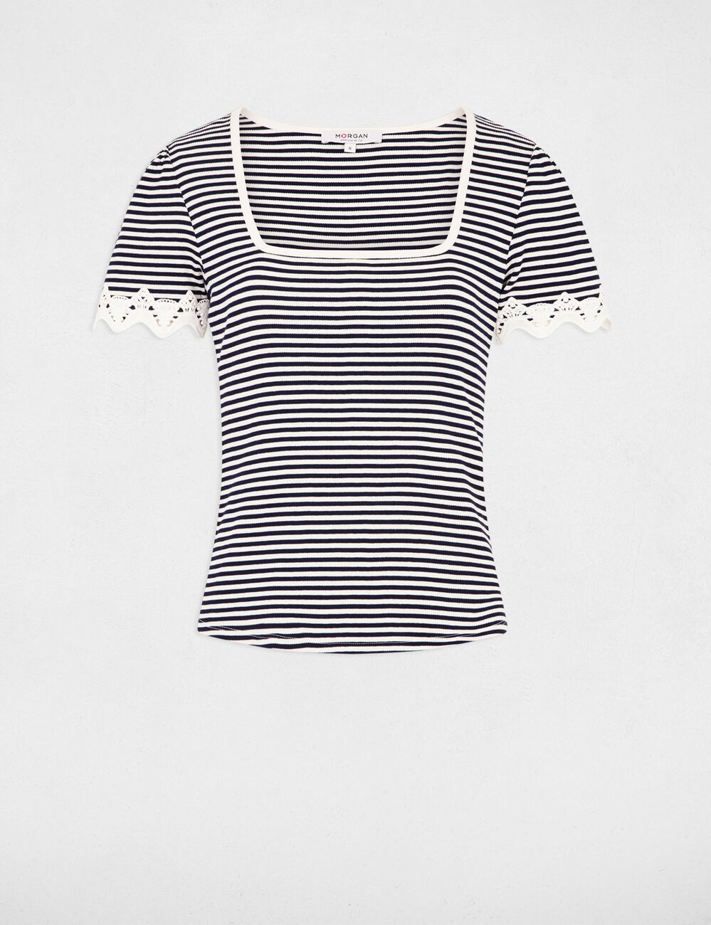 Gestreept T-shirt met korte mouwen marineblauw vrouw