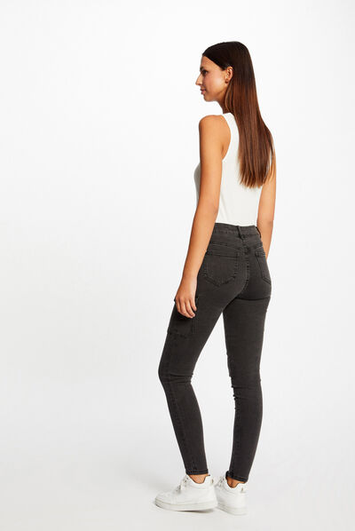 Skinny cargojeans met bruggen mediumgrijs vrouw