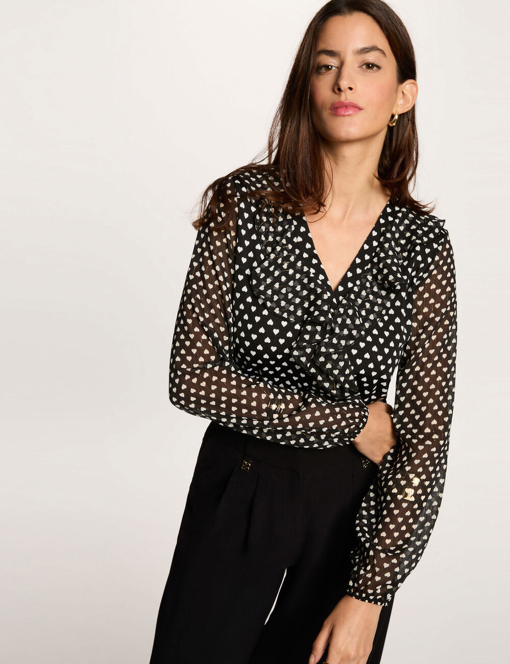 Voile blouse met v-hals zwart vrouw