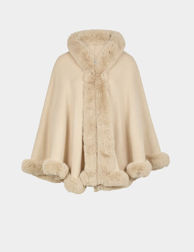 Poncho van imitatiebont zand vrouw