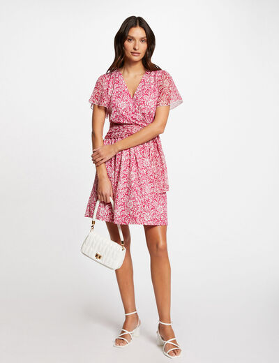 Korte aansluitende jurk print medium roze vrouw