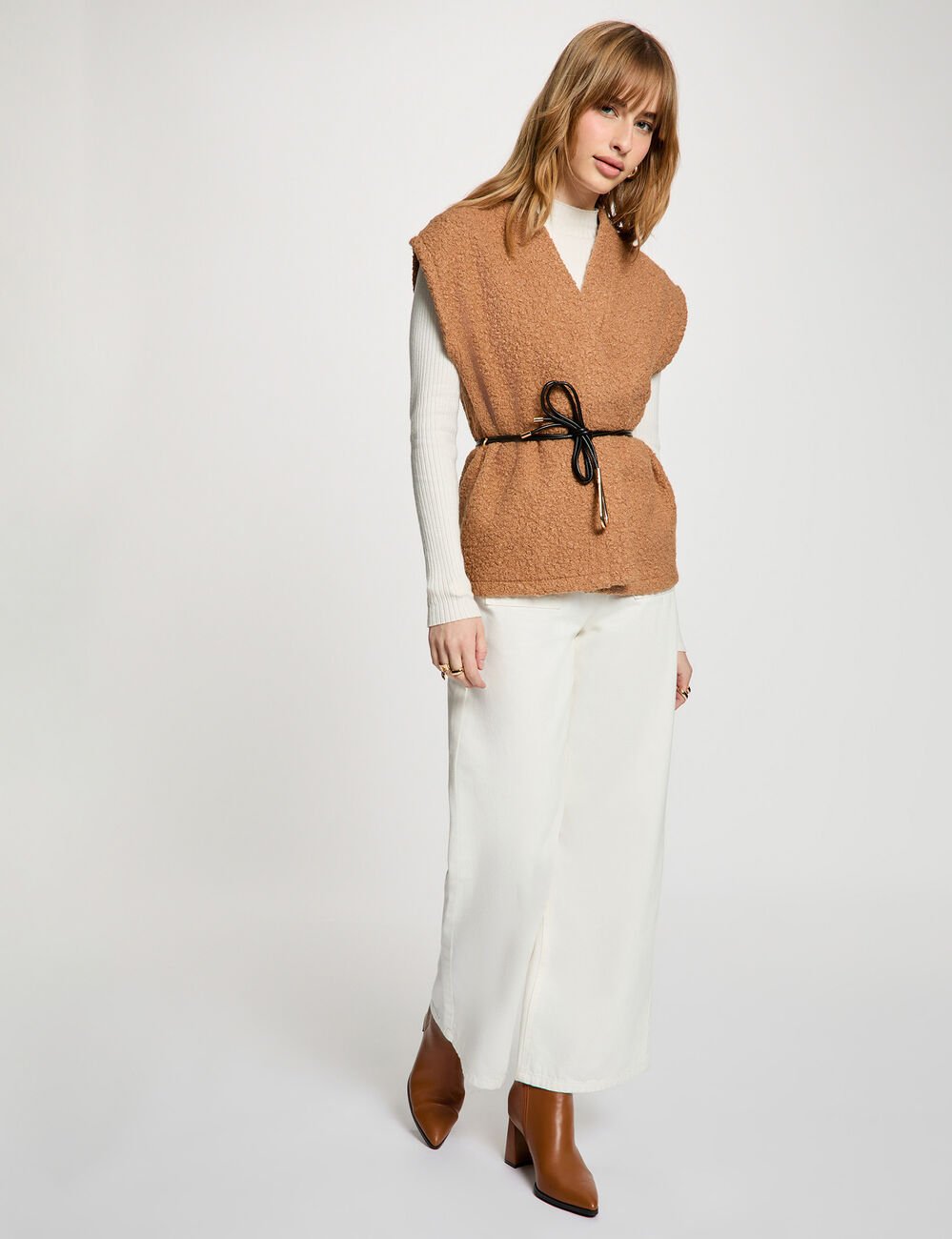 Veste sans manches camel femme