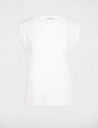 T-shirt met strassstenen ecru vrouw