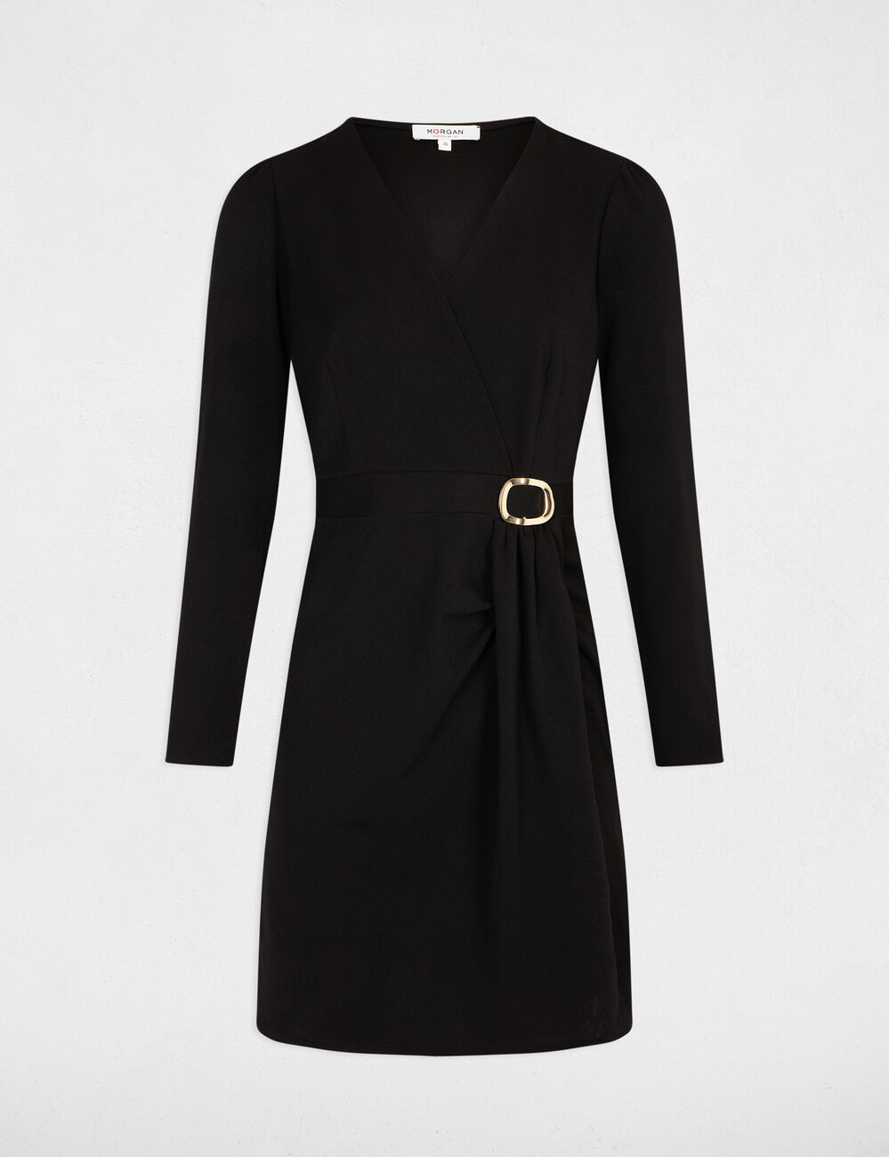 Robe courte ajust&eacute;e drap&eacute;e noir femme