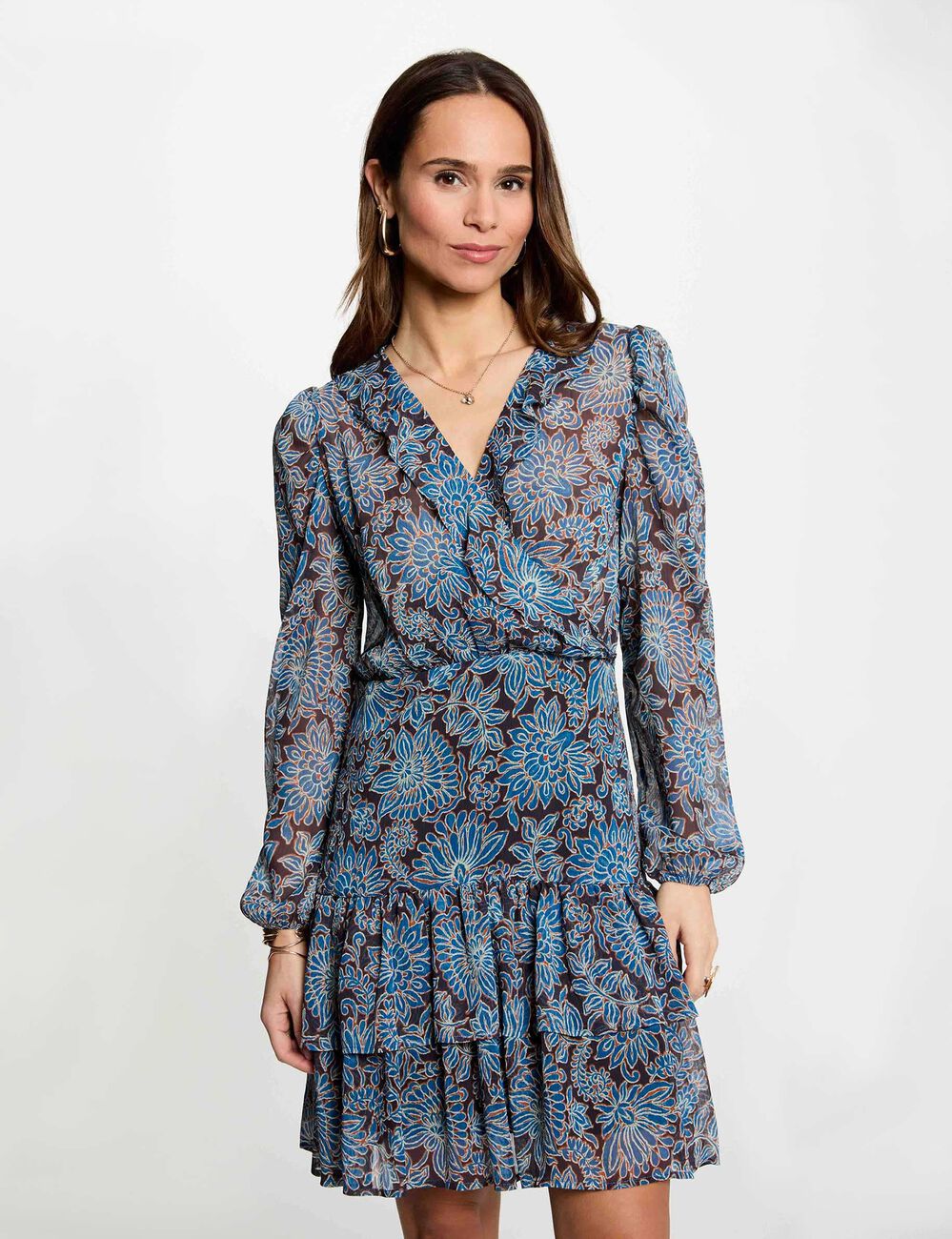 Korte aansluitende jurk met V-hals meerkleurig vrouw