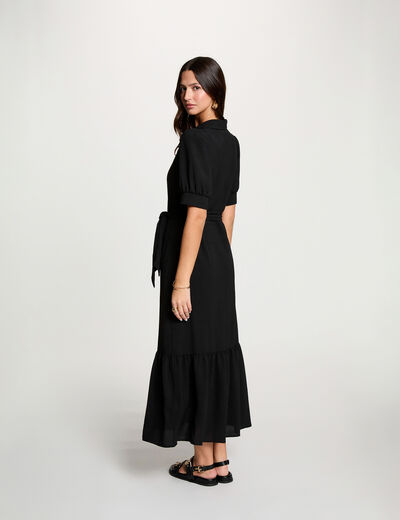 Jurk met pofmouwen in tricot zwart vrouw