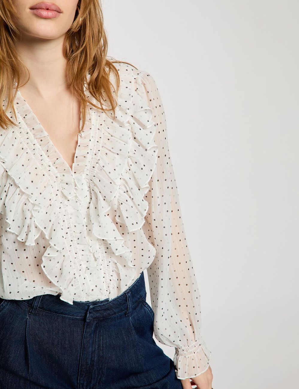 Chemise imprim&eacute;e col v blanc femme