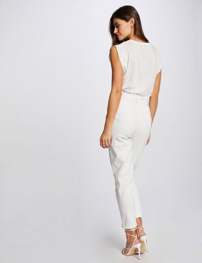 T-shirt manches courtes &agrave; inscription ecru femme