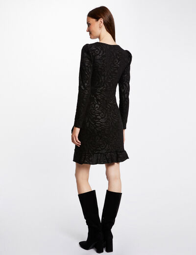 Robe ajustée drapée imprimé abstrait noir femme