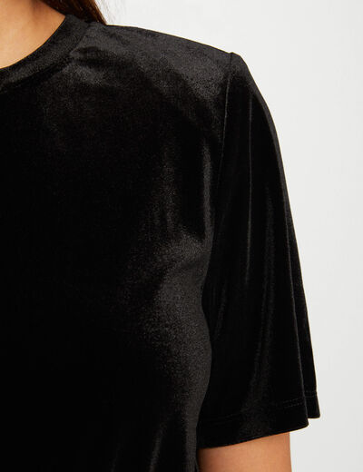 T-shirt manches courtes velours noir femme