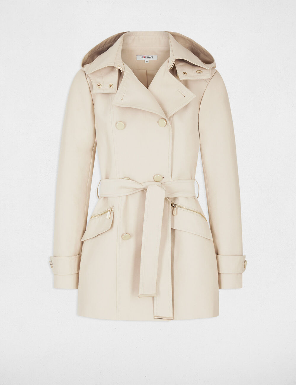 Getailleerde trenchcoat met capuchon zand vrouw