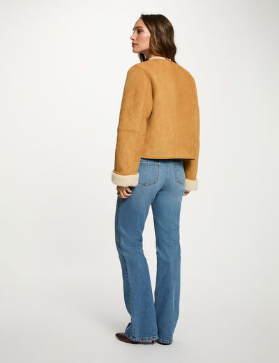Veste courte fausse fourrure camel femme