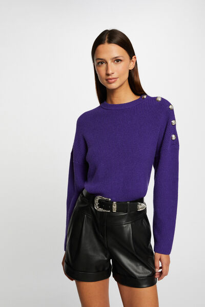 Pull manches longues avec boutons violet femme