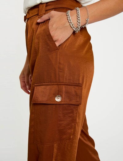 Pantalon droit fluide marron cognac femme