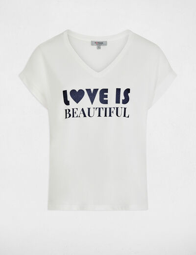T-shirt col v manches courtes blanc femme