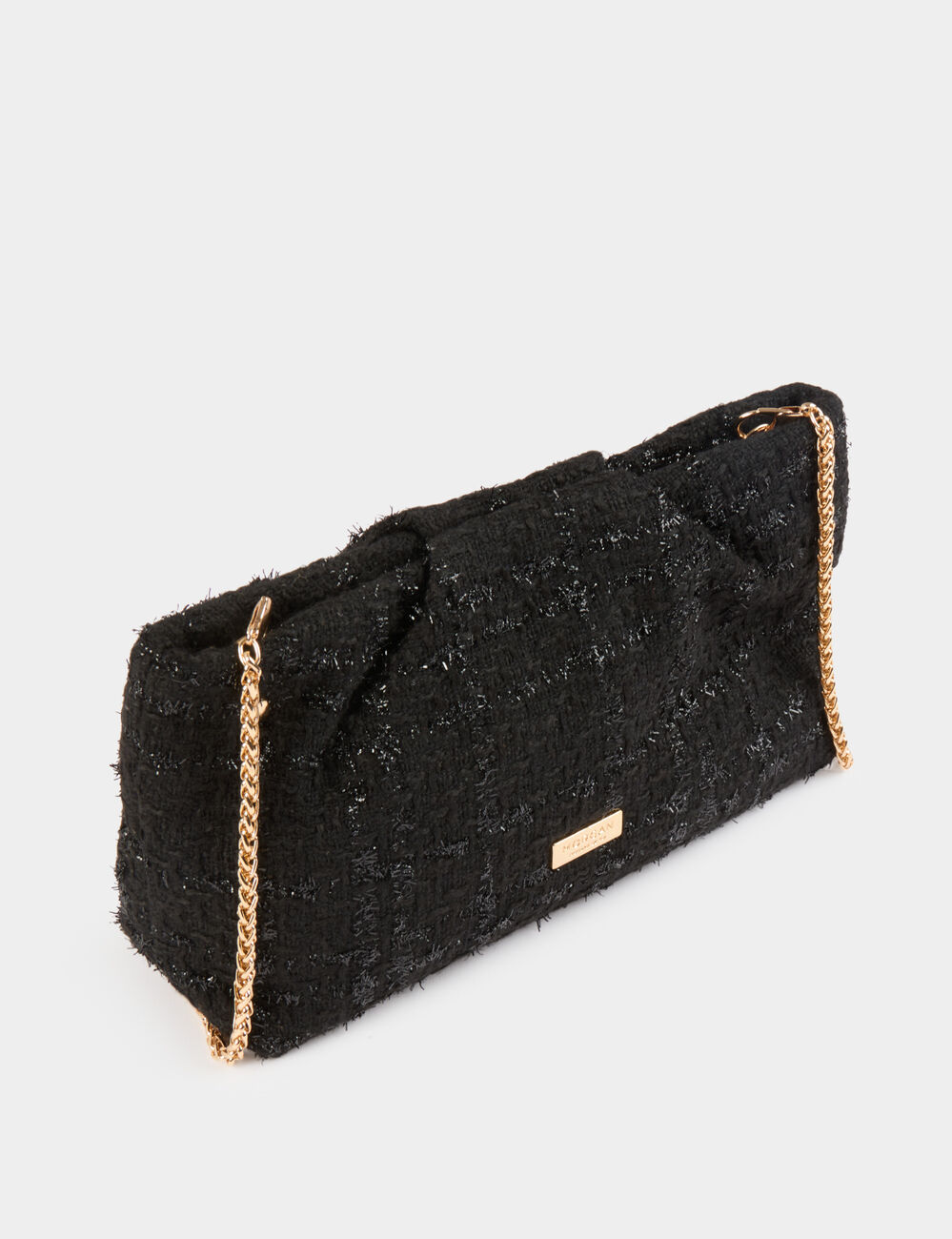 Sac bandoulière tweed noir femme