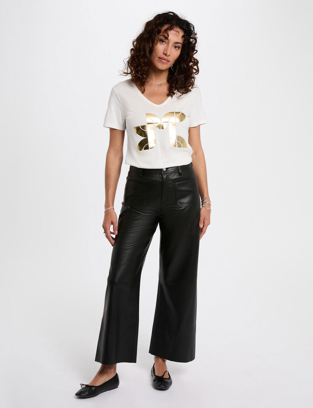 T-shirt court sérigraphié blanc femme