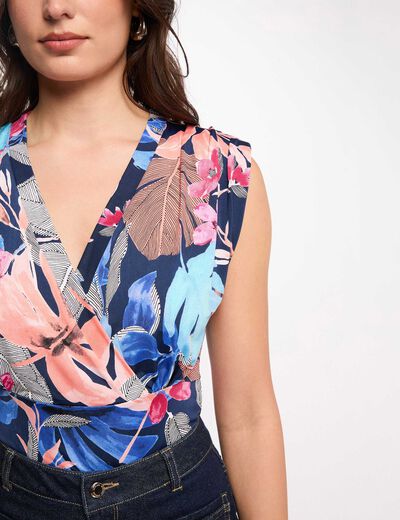 Nauwsluitend mouwloos T-shirt meerkleurig vrouw