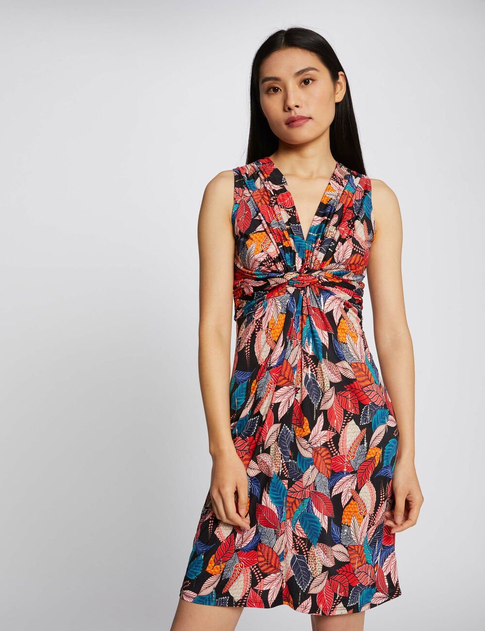 Wijd uitlopende jurk met groenteprint meerkleurig vrouw