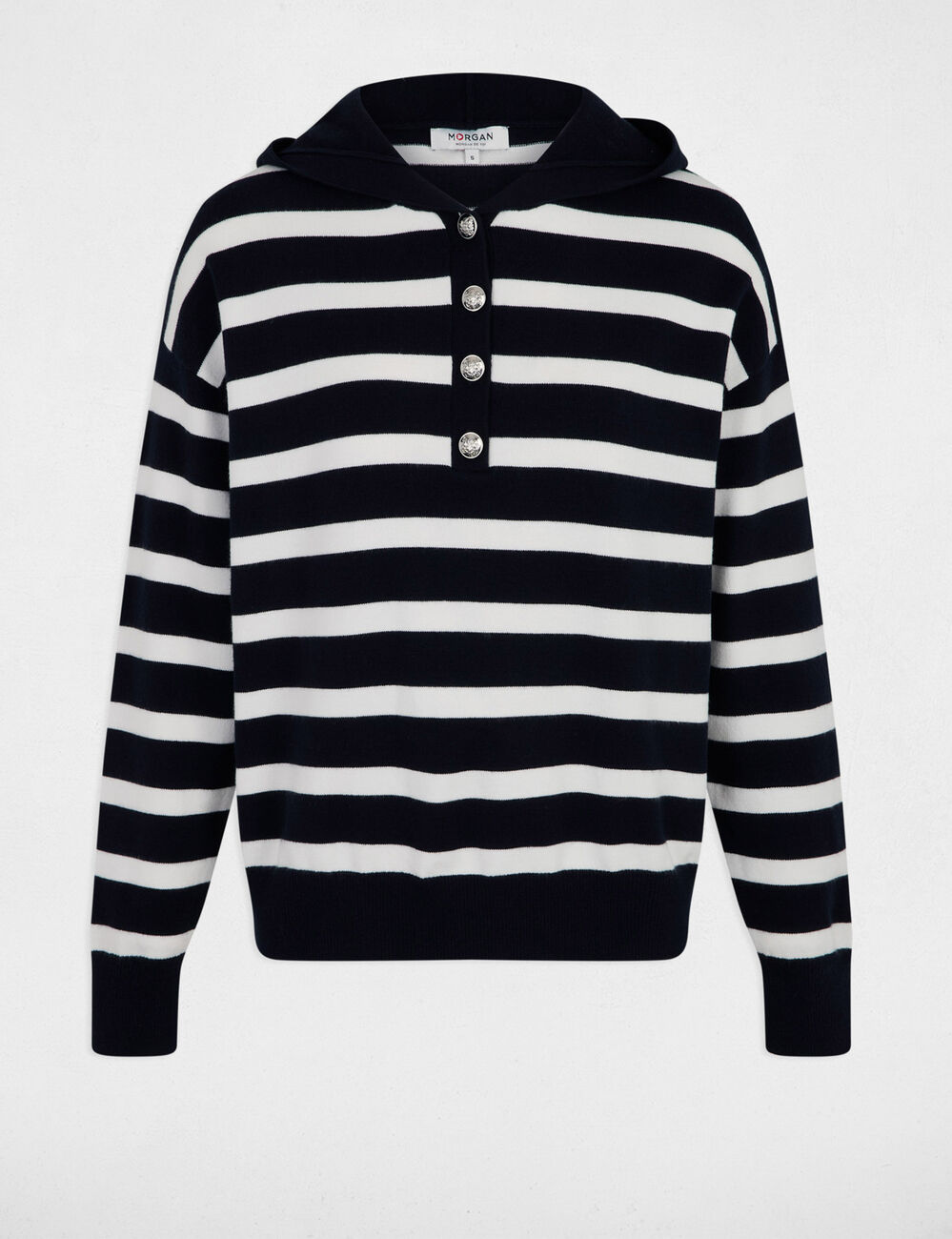 gestreepte trui met capuchon marineblauw vrouw Gestreepte trui met capuchon marineblauw vrouw