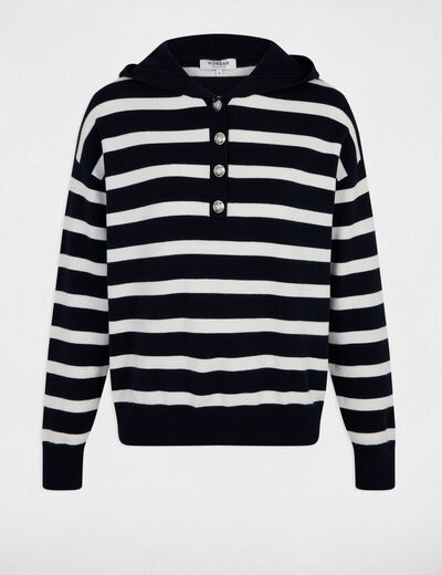pull raye a capuche bleu marine femme Pull rayé à capuche bleu marine femme