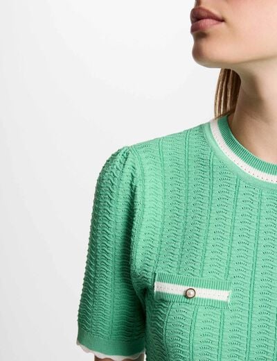 Pull manches courtes vert menthe femme