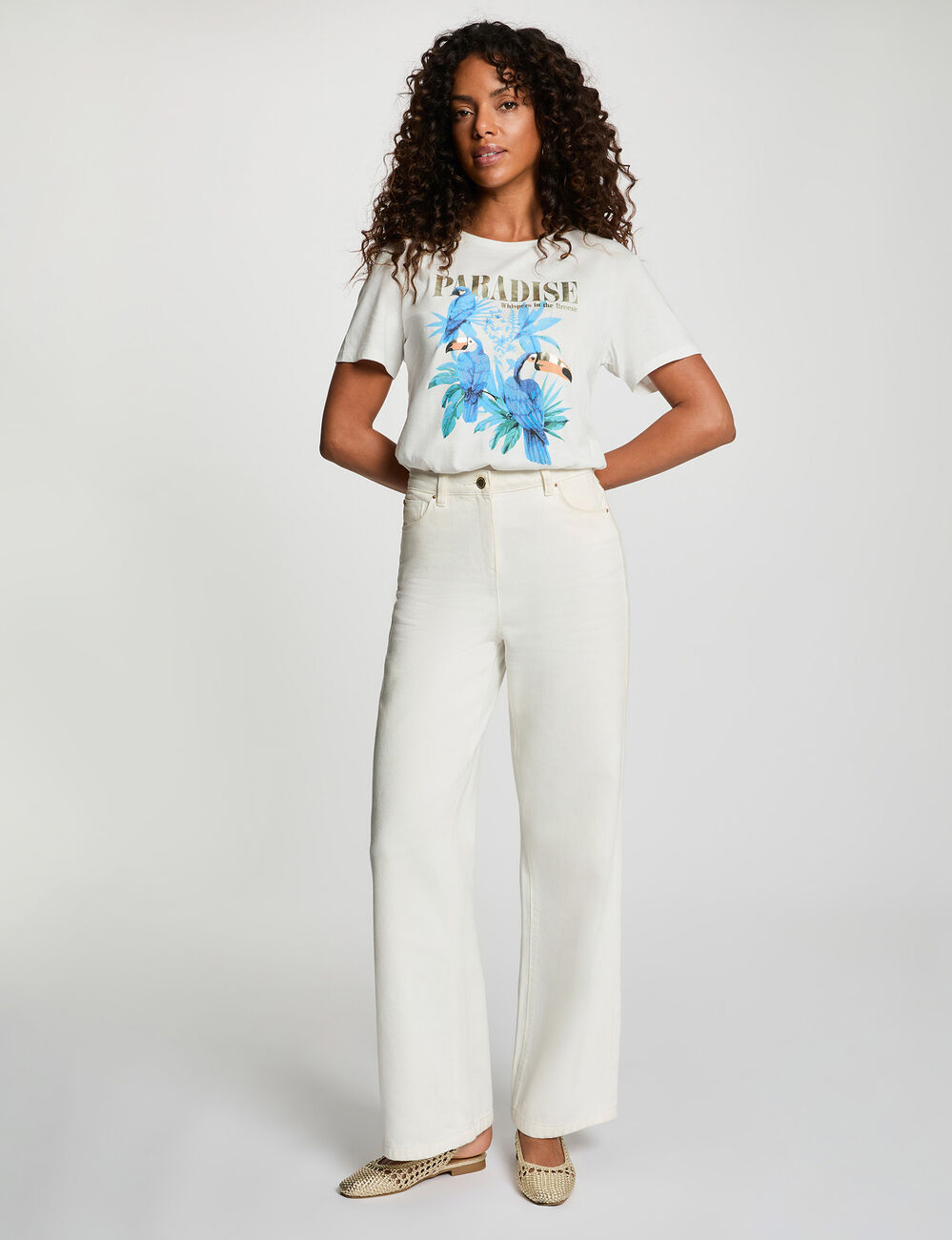 T-shirt met ronde hals en print helder wit vrouw