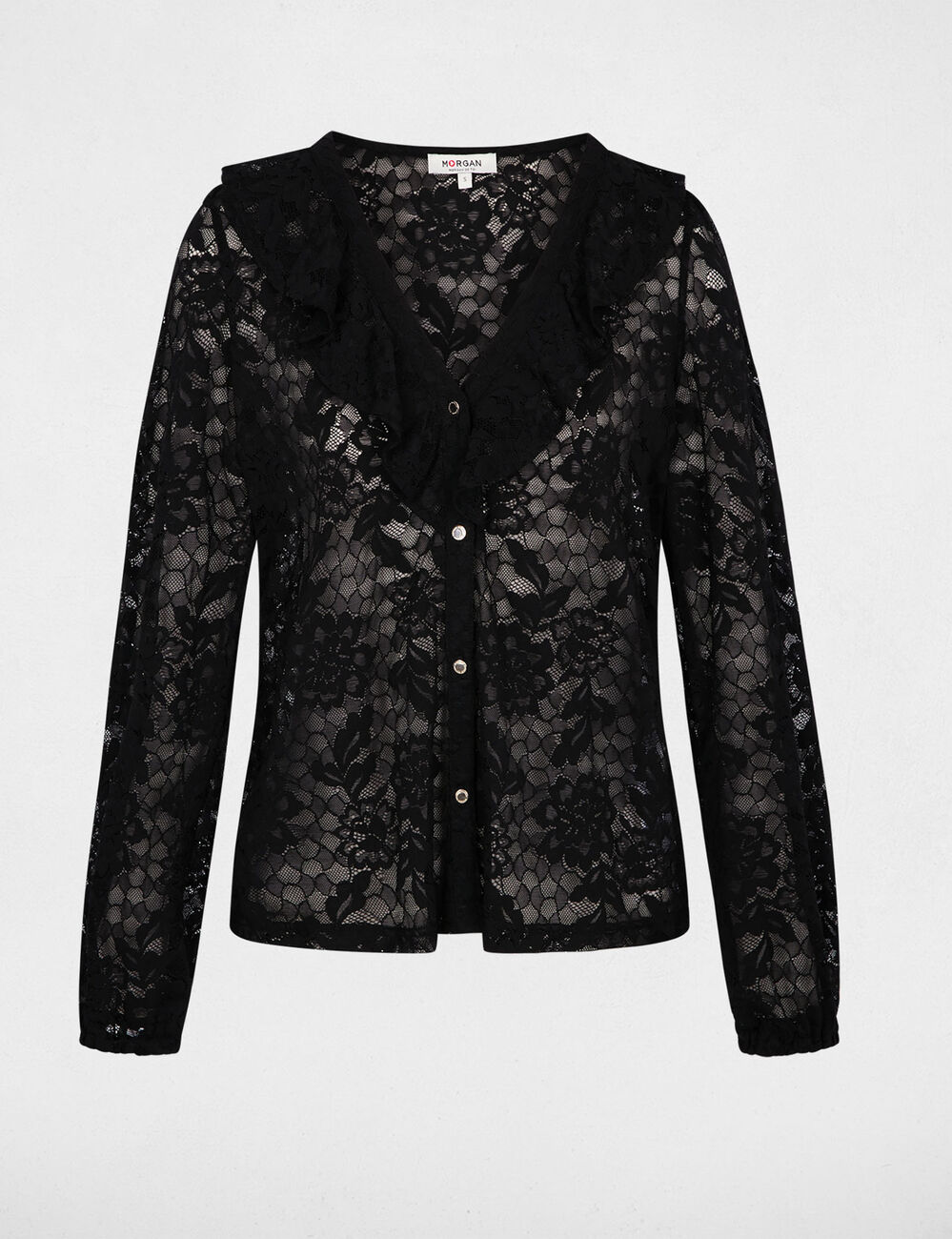 Kant blouse met V-hals zwart vrouw