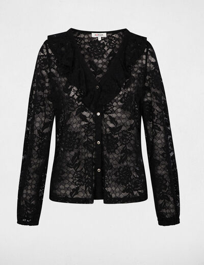 Kant blouse met V-hals zwart vrouw