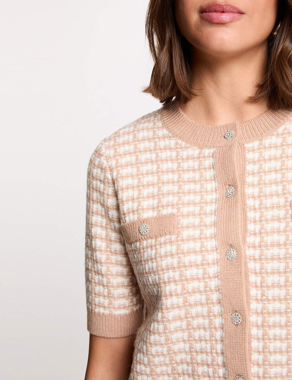 Jurk breiwerk 2-in-1 effect taupe vrouw