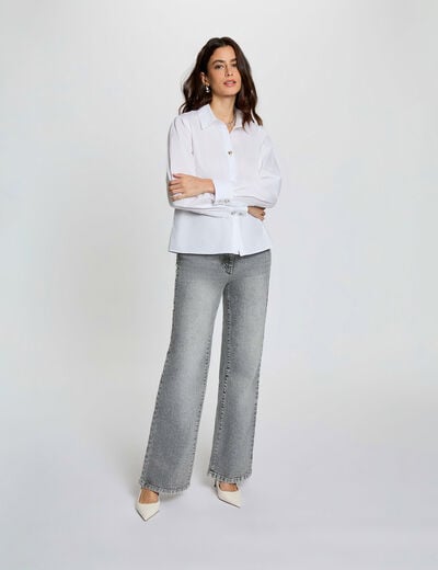 Hoge taille wijde jeans denim snow gris vrouw