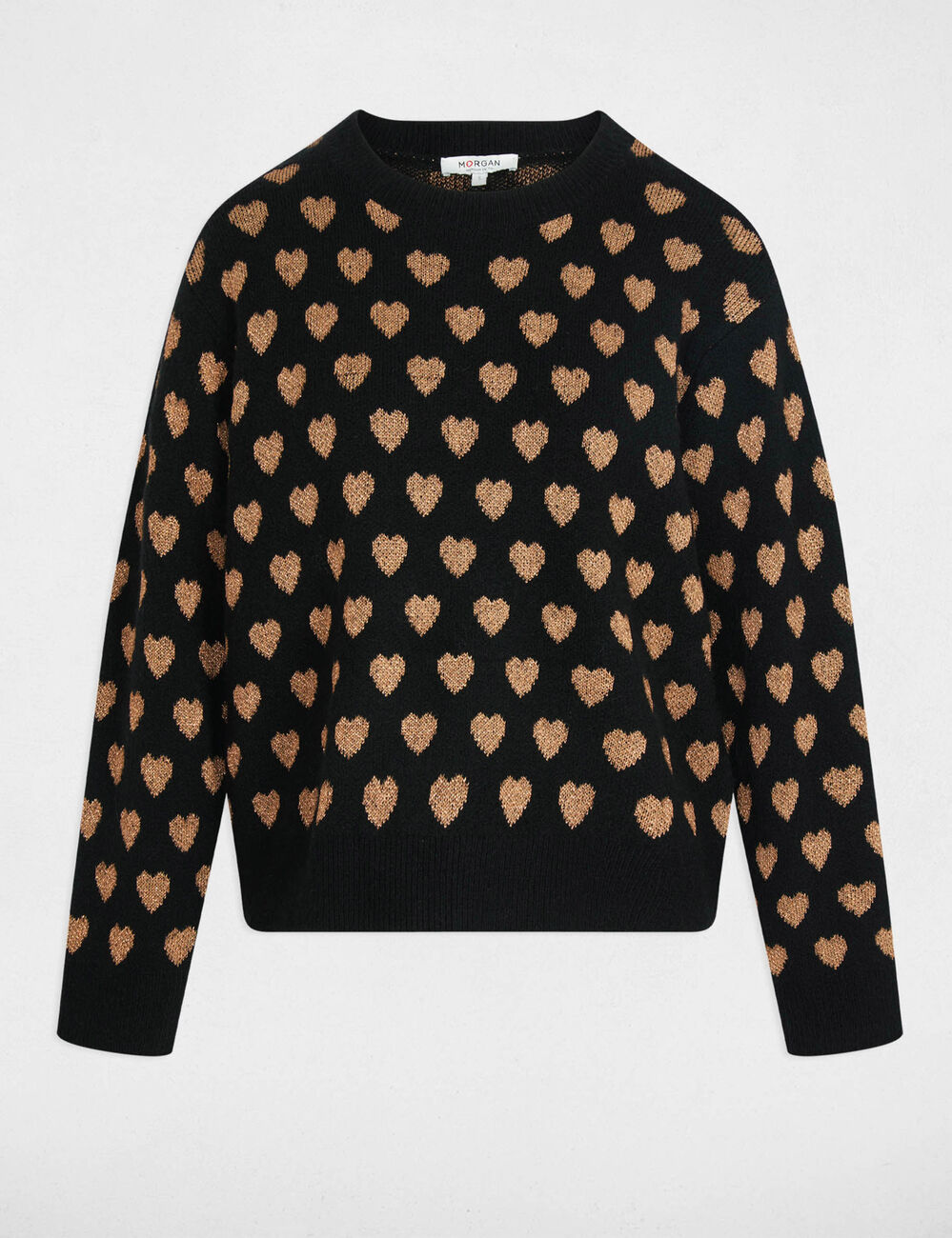 Pull col rond imprimé noir femme
