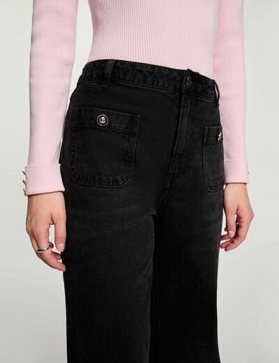 Jean large taille haute denim noir femme