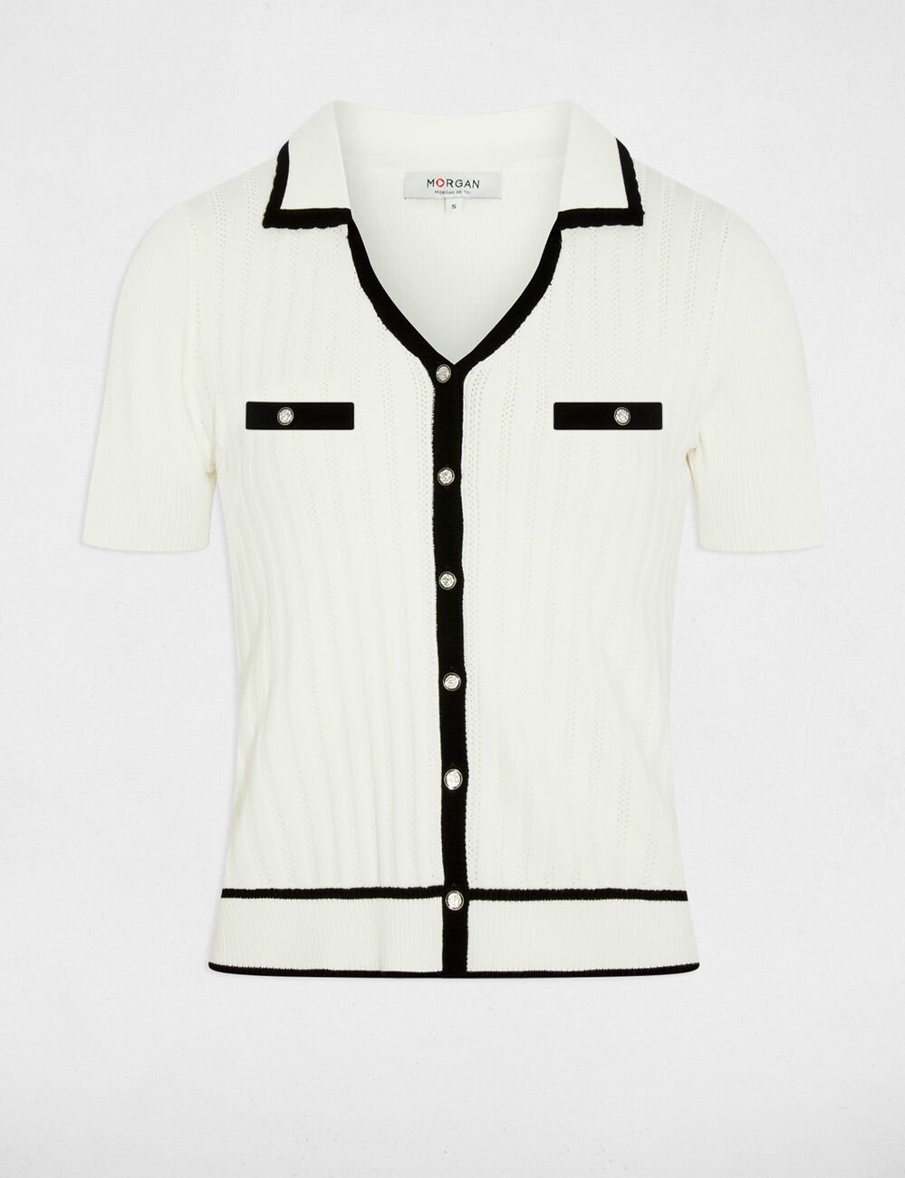 Getailleerde trui met reverskraag helder wit vrouw