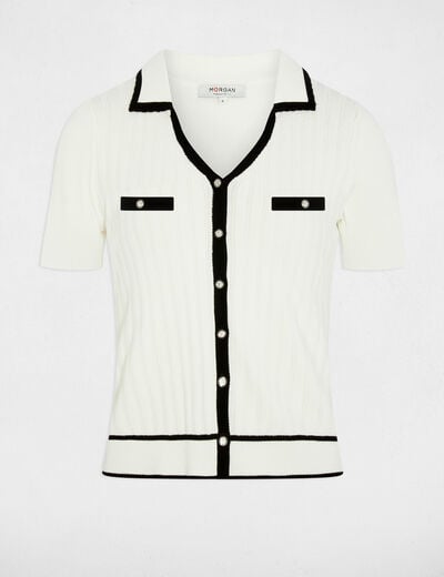 Pull ajust&eacute; col &agrave; revers blanc femme