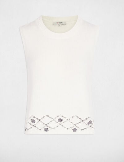 Pull sans manches blanc femme