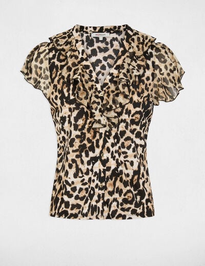 V-hals T-shirt van voile meerkleurig vrouw