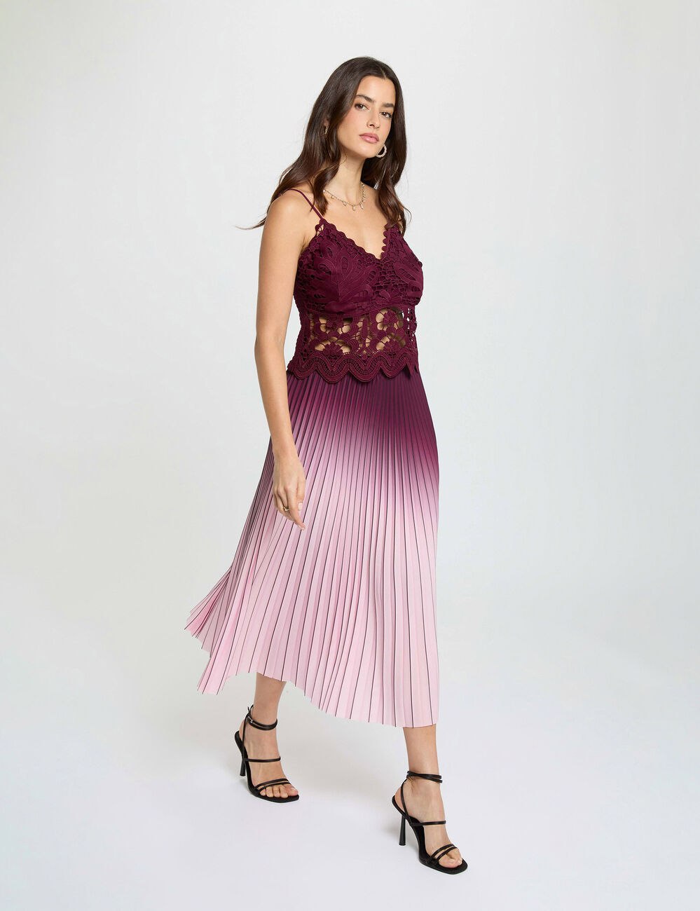 Crop top met fijne bandjes pruim vrouw