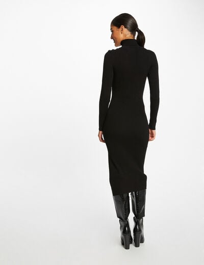 Robe pull longue ajustée fendue noir femme