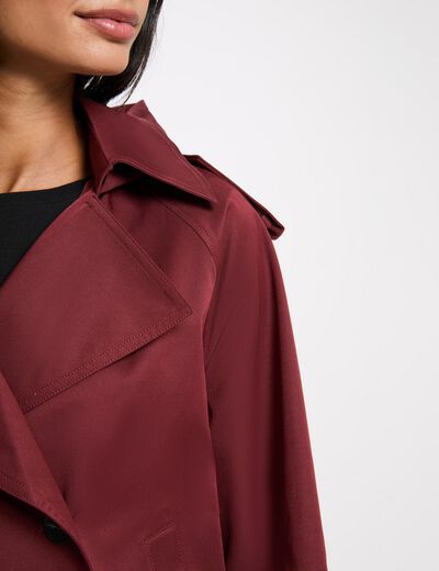 Korte trench met capuchon bordeaux vrouw