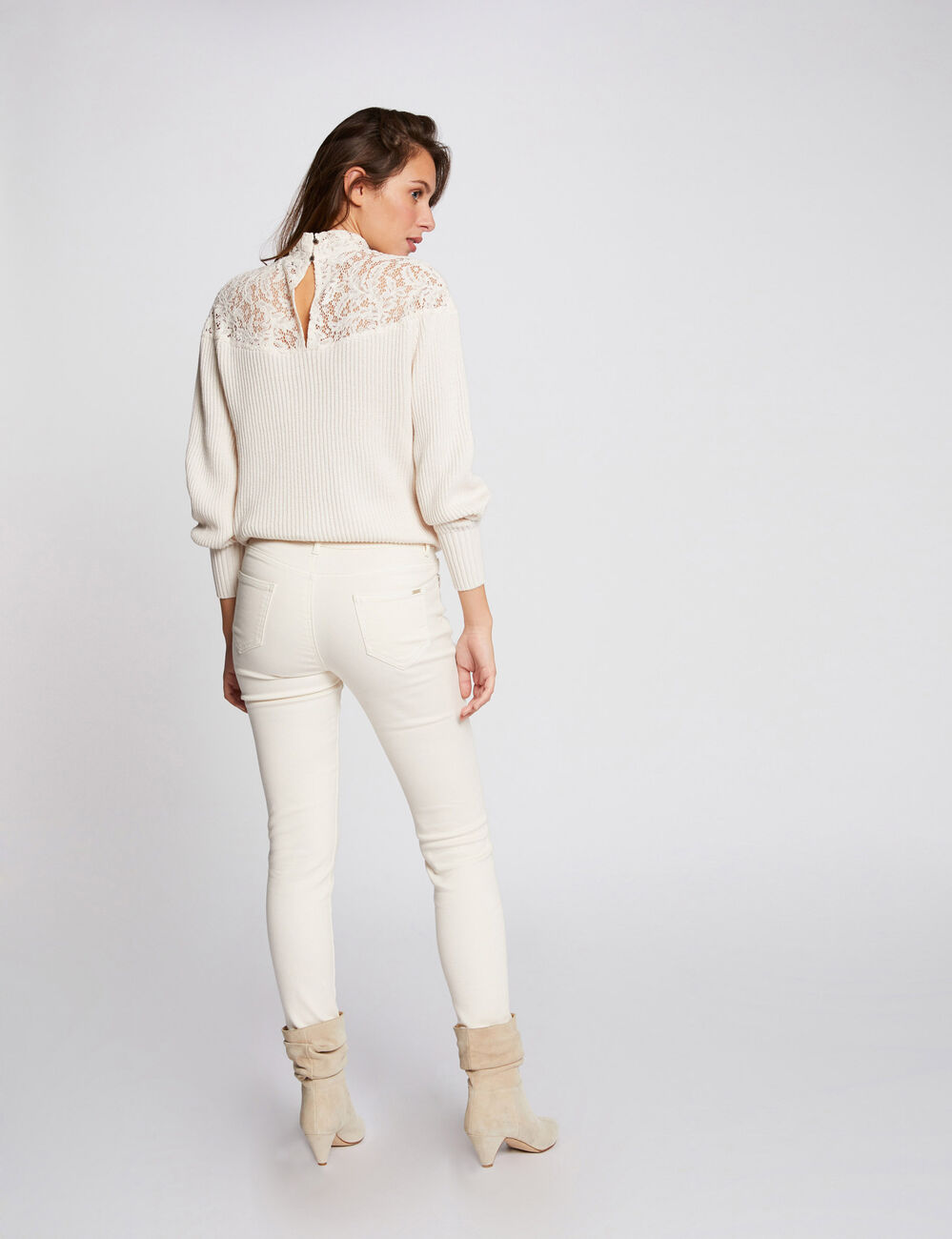 Jeans skinny taille basse ivoire femme