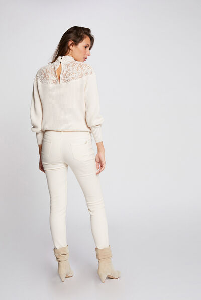 Skinny jeans met lage taille ivoor vrouw