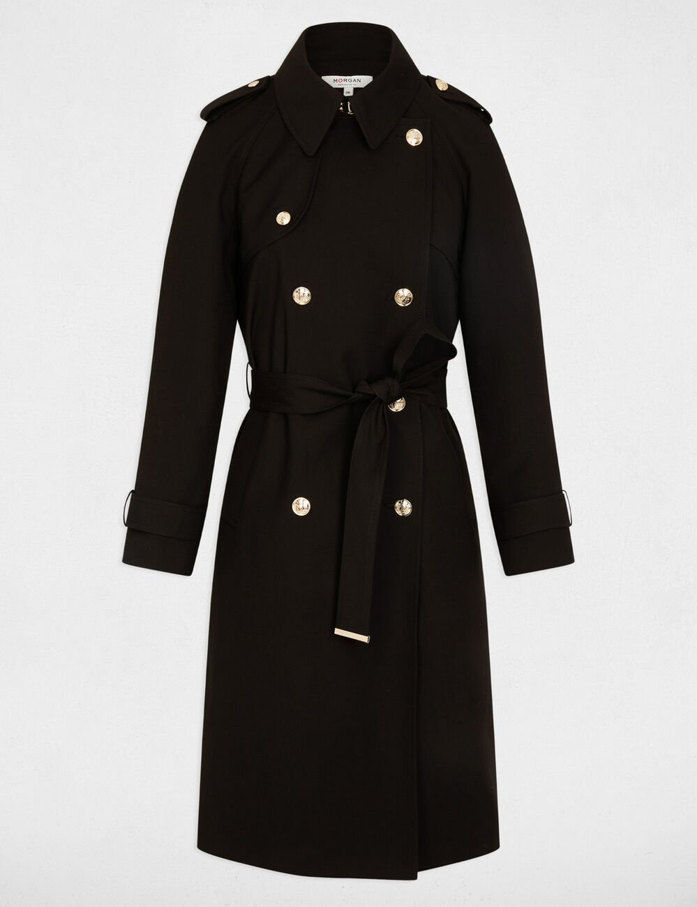 Trench long ceinturé noir femme